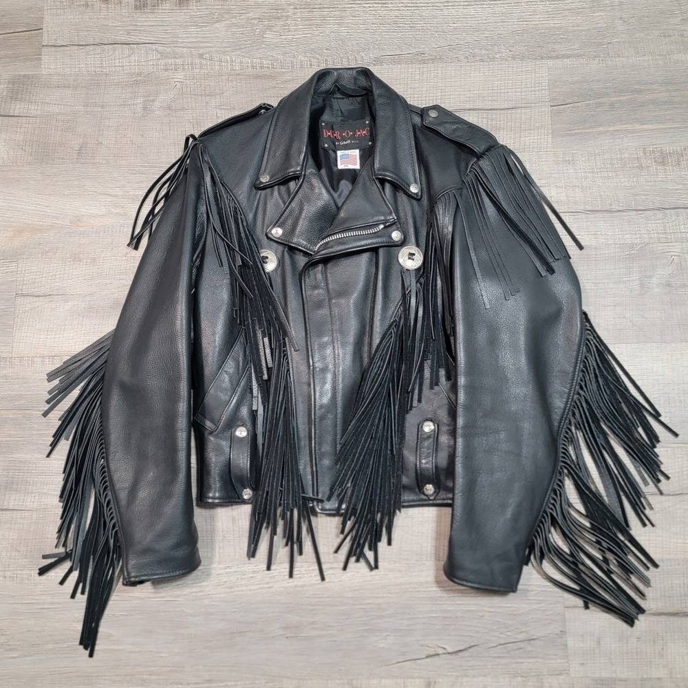 Schott NYC Dur O Jac Jacket Mens Size 40 Leather Fringe Western Motorcycle Moto